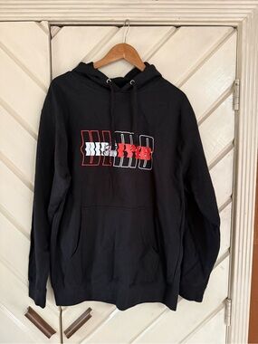 Black Pullover Hoodie with Red & White Chest Graphic